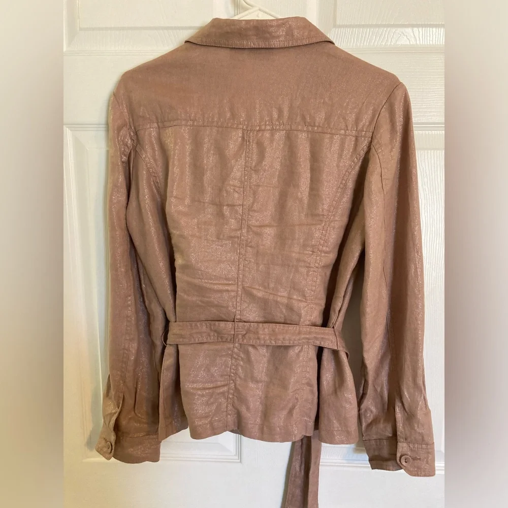 Chico’s Pink Linen Jacket Shirt Tie Waist - Picture 3 of 15